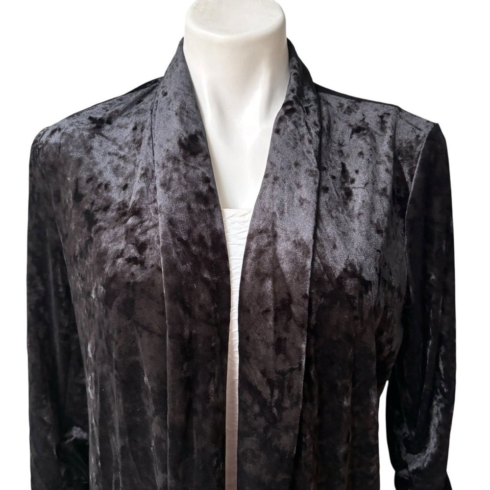 89th & Madison Black Crushed Velvet Open Front Blazer Cinched Sleeve Cuffs, Sz L - Picture 7 of 14